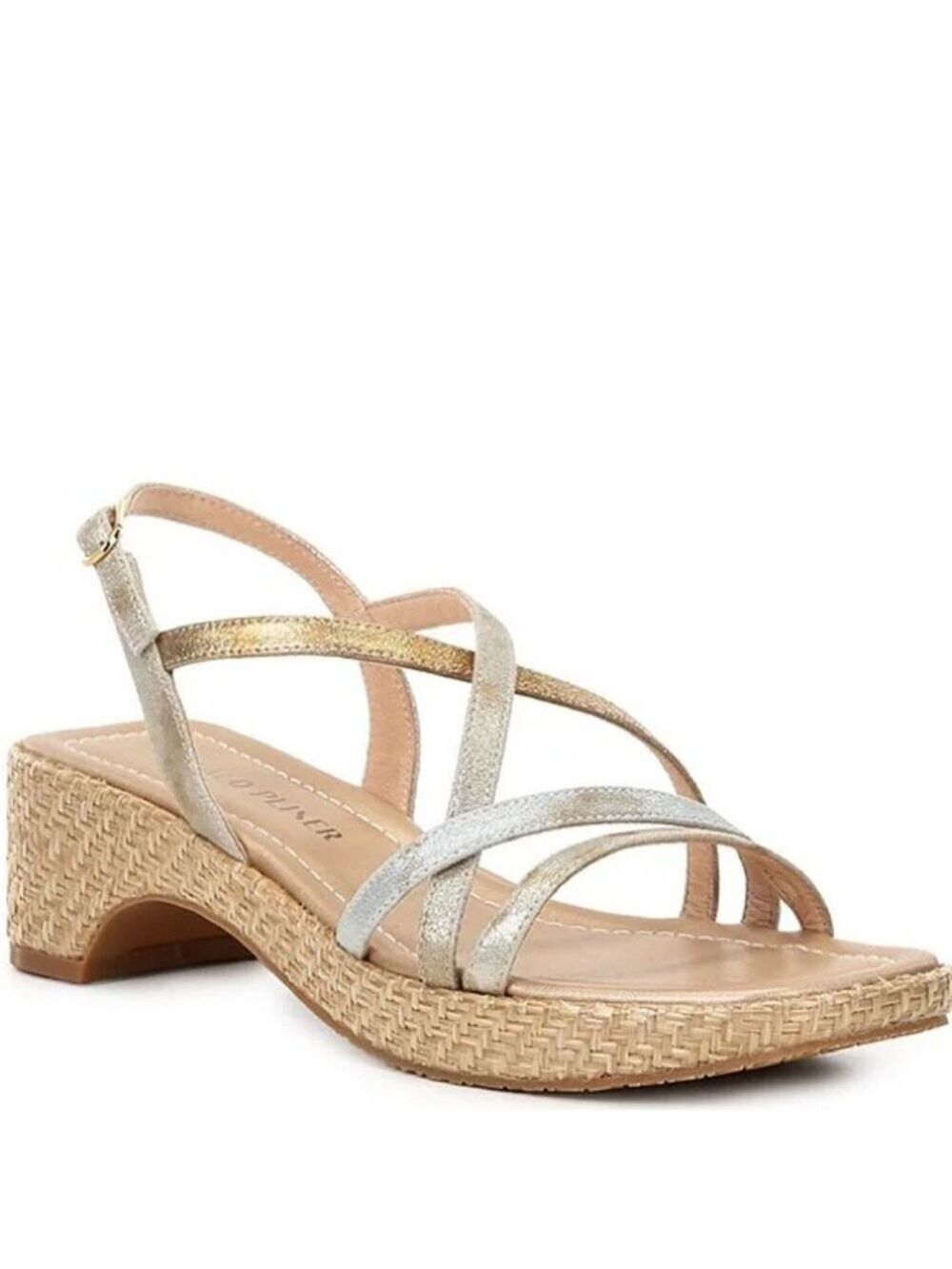 NWOB $188 Donald Pliner
Rosalie Metallic Leather Strappy Espadrille Sandals